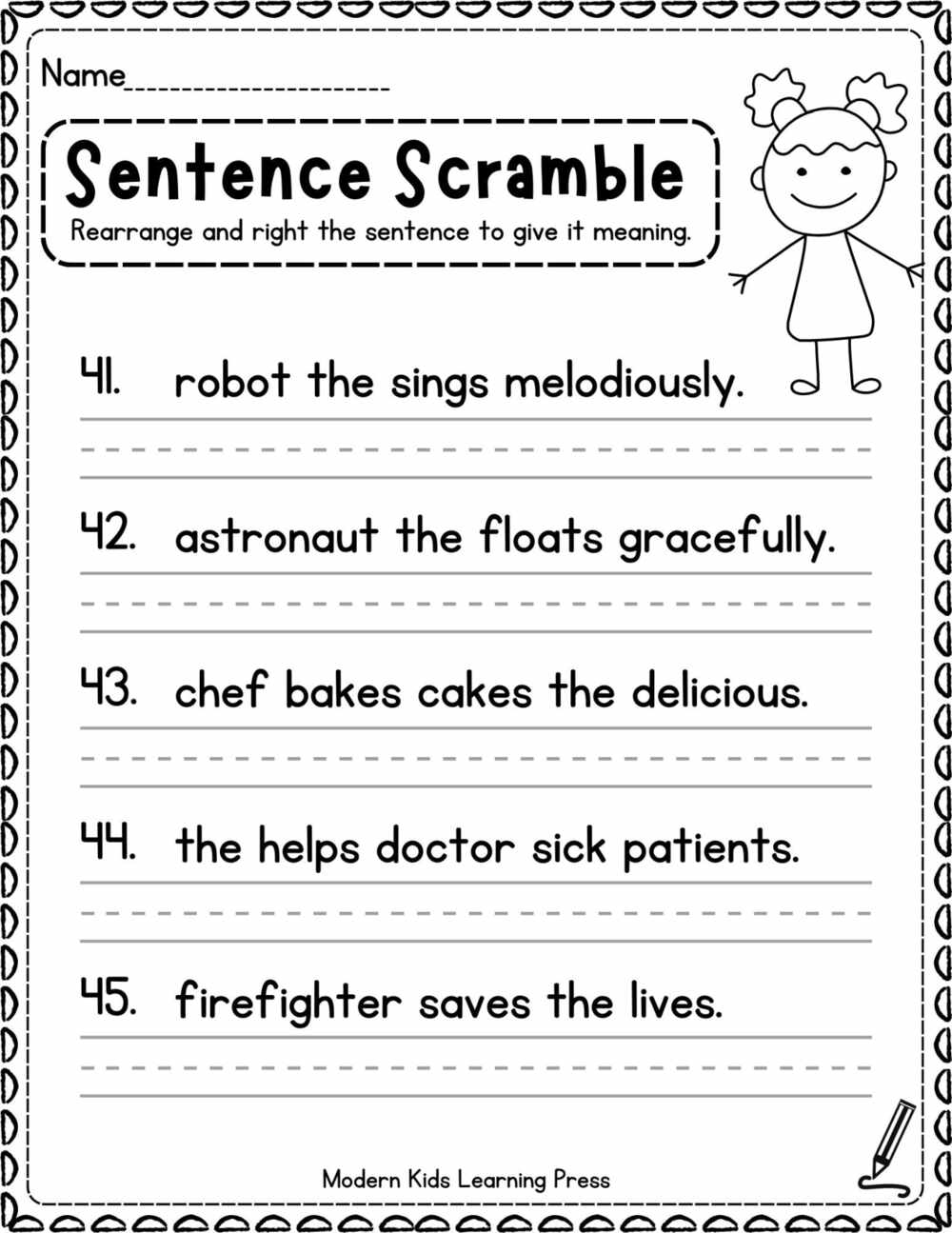 sentence building worksheet
